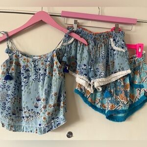 Poupette St Barths Kids Girls Set Tank Top Shorts Blue White Floral 12
